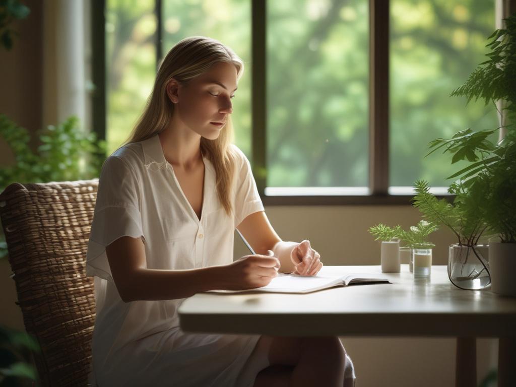 A serene setting with a woman holding a glass of