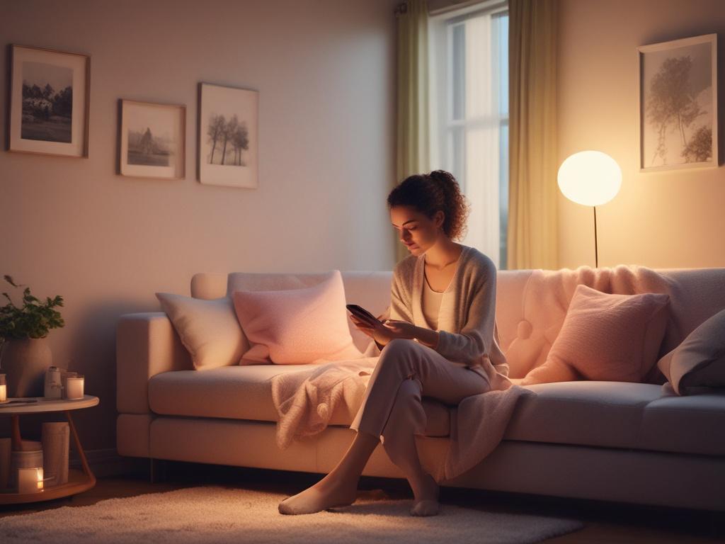 A high resolution image of a woman in a cozy