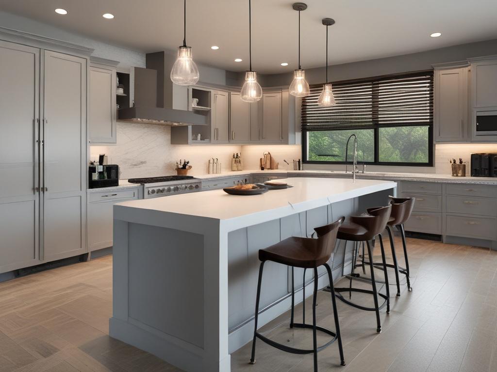 A beautifully renovated kitchen showcasing modern design elements  The