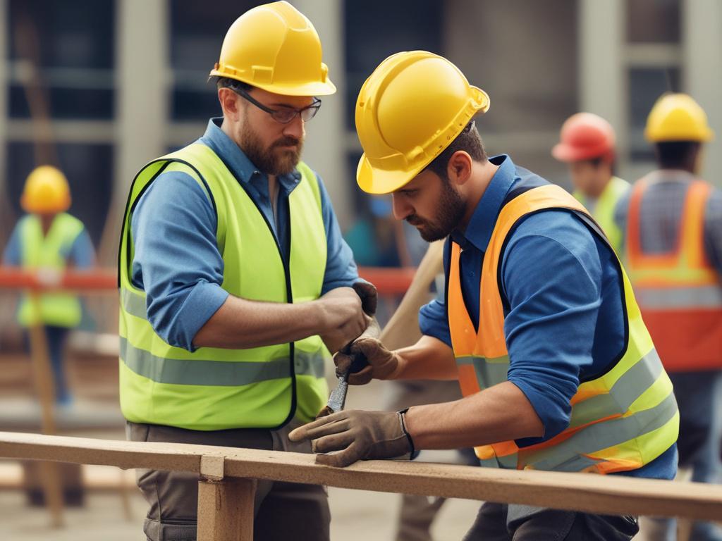 A focused shot of skilled tradesmen working collaboratively on a