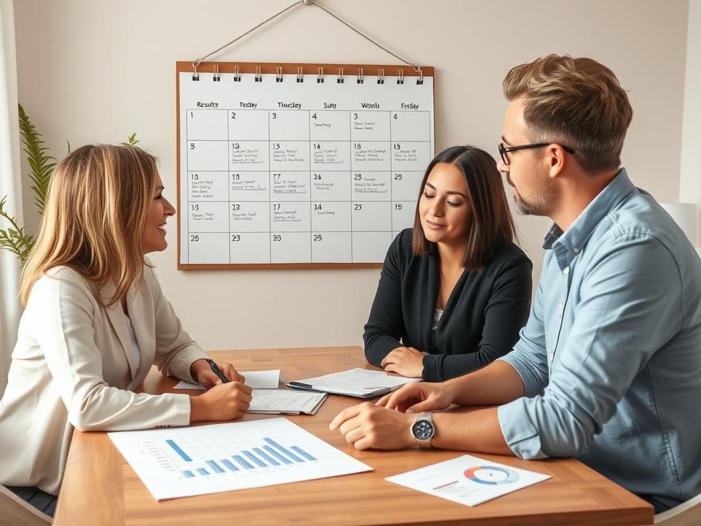 A calendar marked with progress check in dates, with a