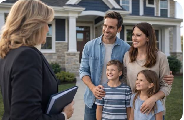 Melodie Lincavage, Kentucky REALTOR®, showing a family their new home in Central Kentucky