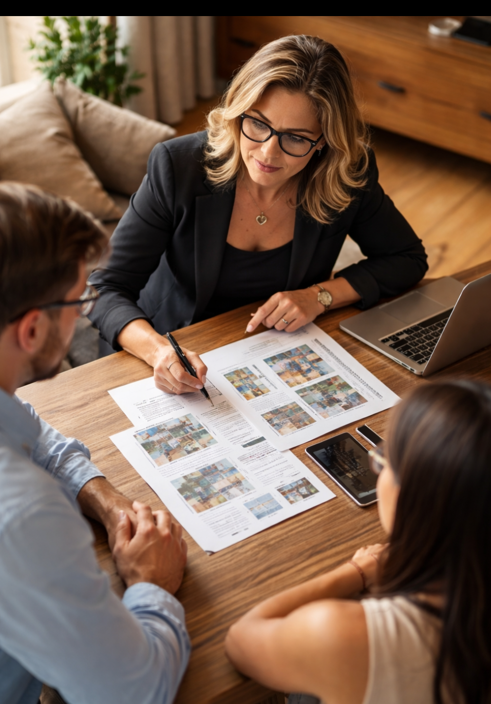 Melodie Lincavage, Kentucky REALTOR®, meeting with buyers to review home options in Central Kentucky
