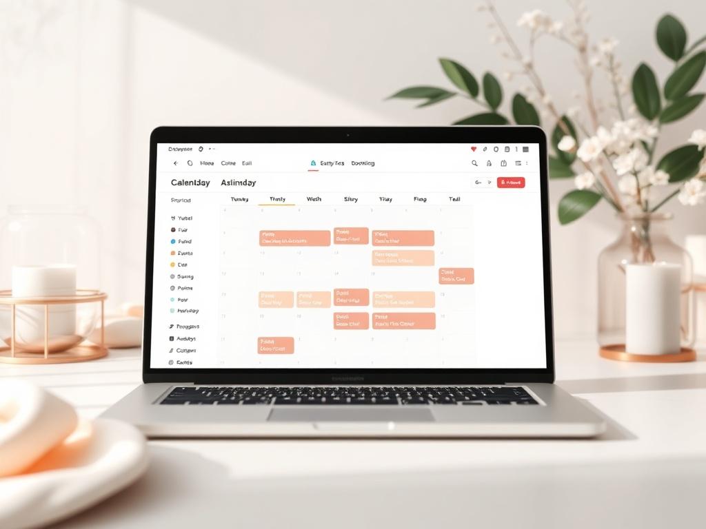 A clean and modern digital calendar displayed on a laptop