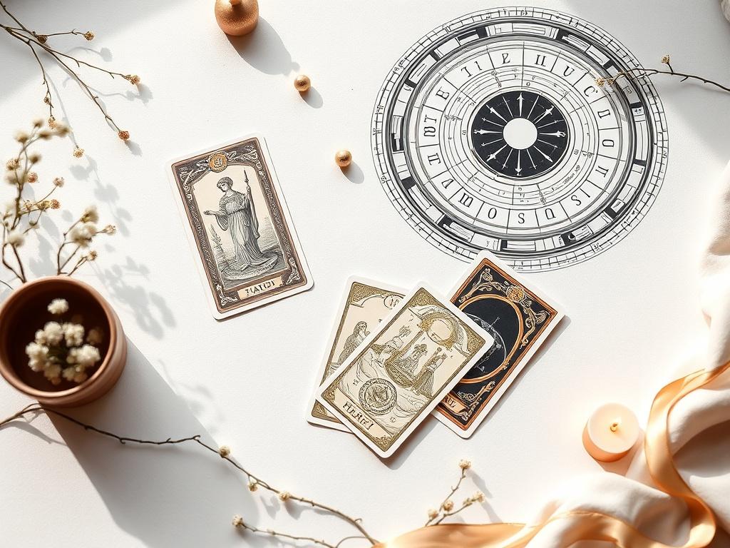 An elegant arrangement showcasing both tarot cards and an astrological