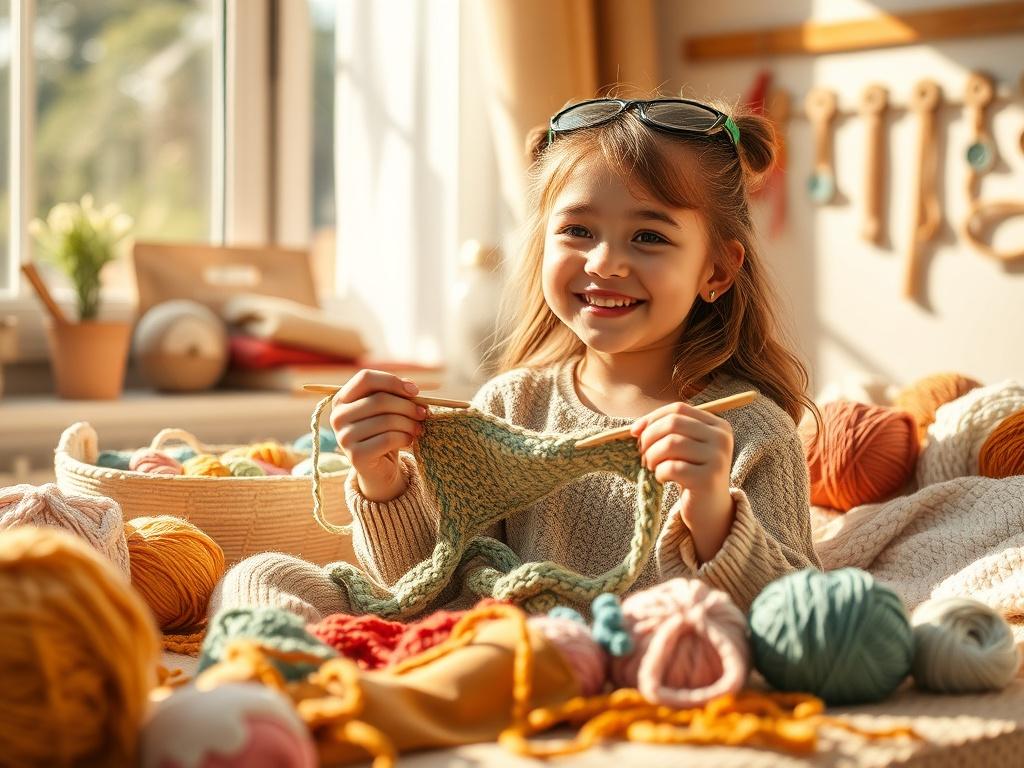 A cozy, high resolution image of a young girl joyfully