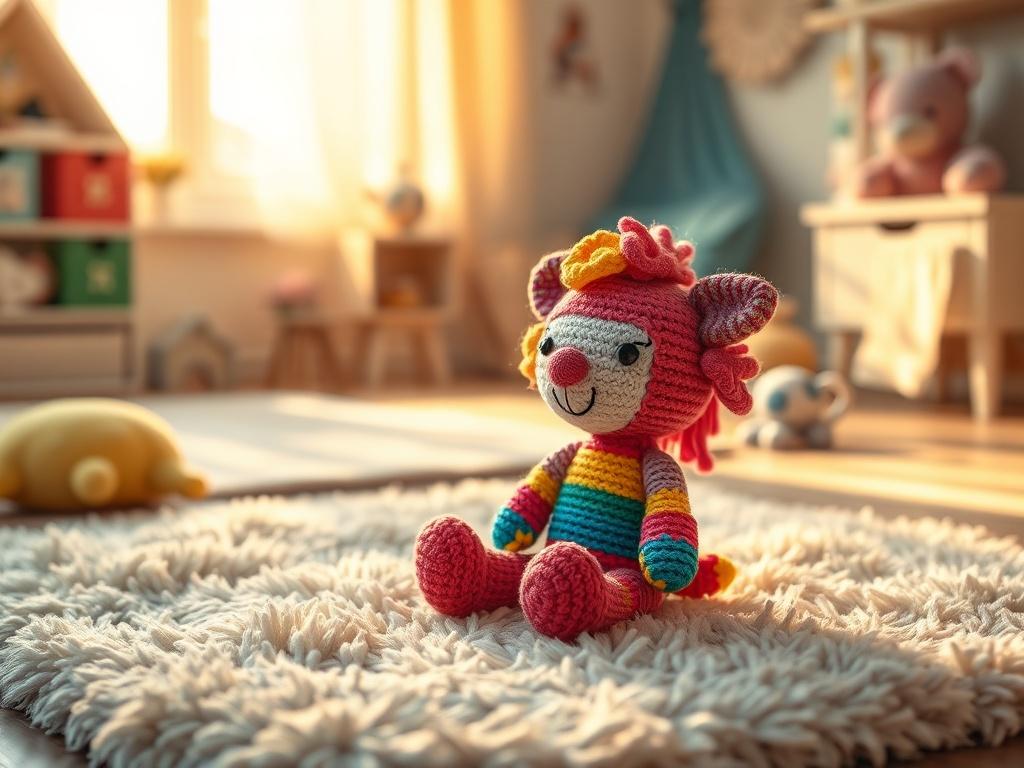 A cute and colorful crochet amigurumi toy placed on a