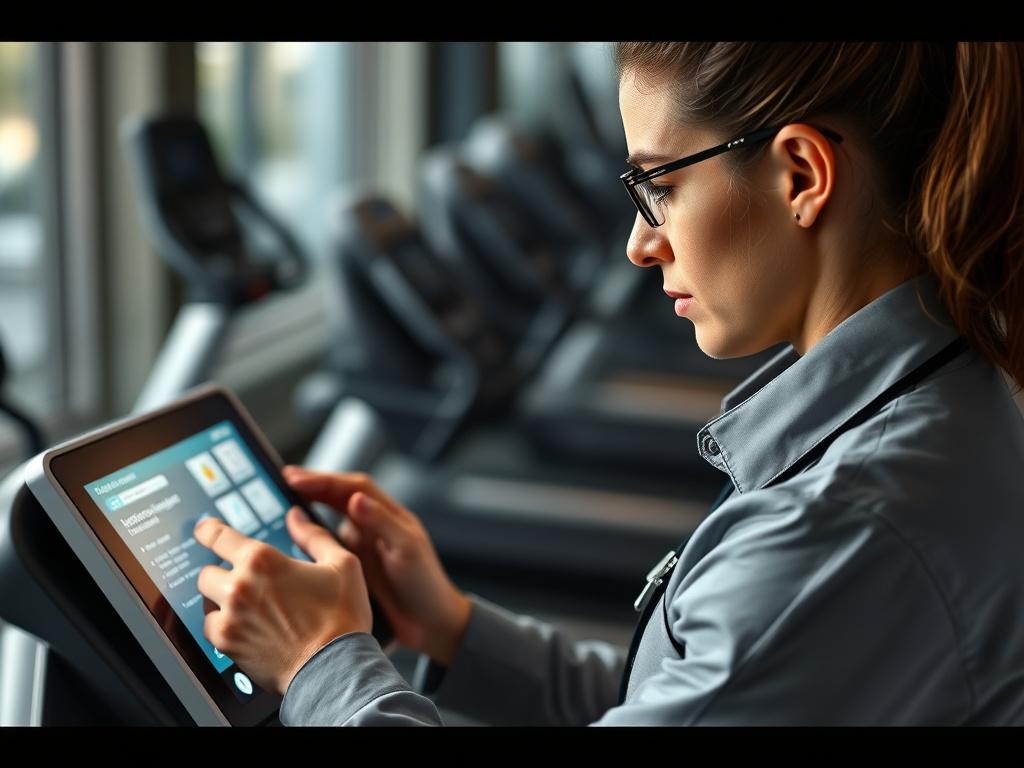 A close up shot of a fitness technician using a