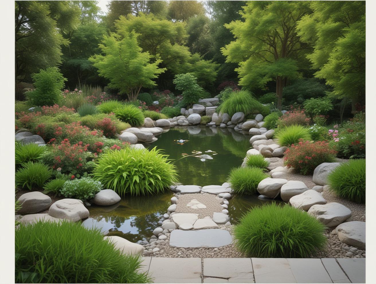 beautiful garden, fish pond, landscape design