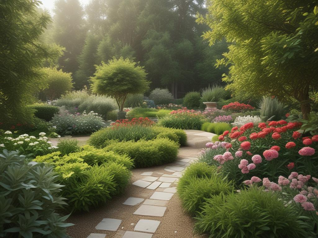 beautiful garden, landscape design, outdoor space, plants, flowers