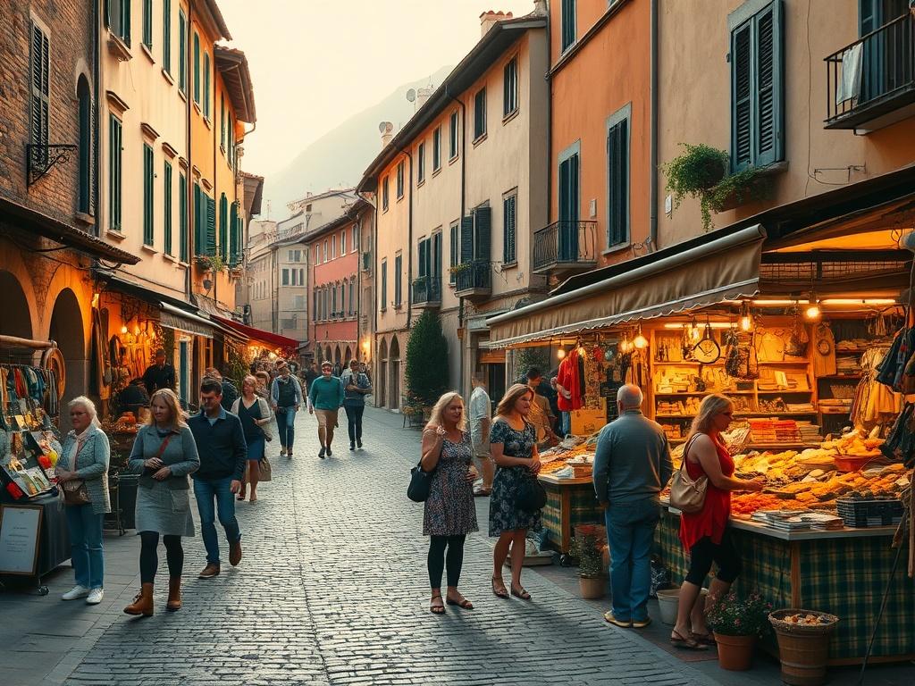 A picturesque Italian village with cobblestone streets, where a small