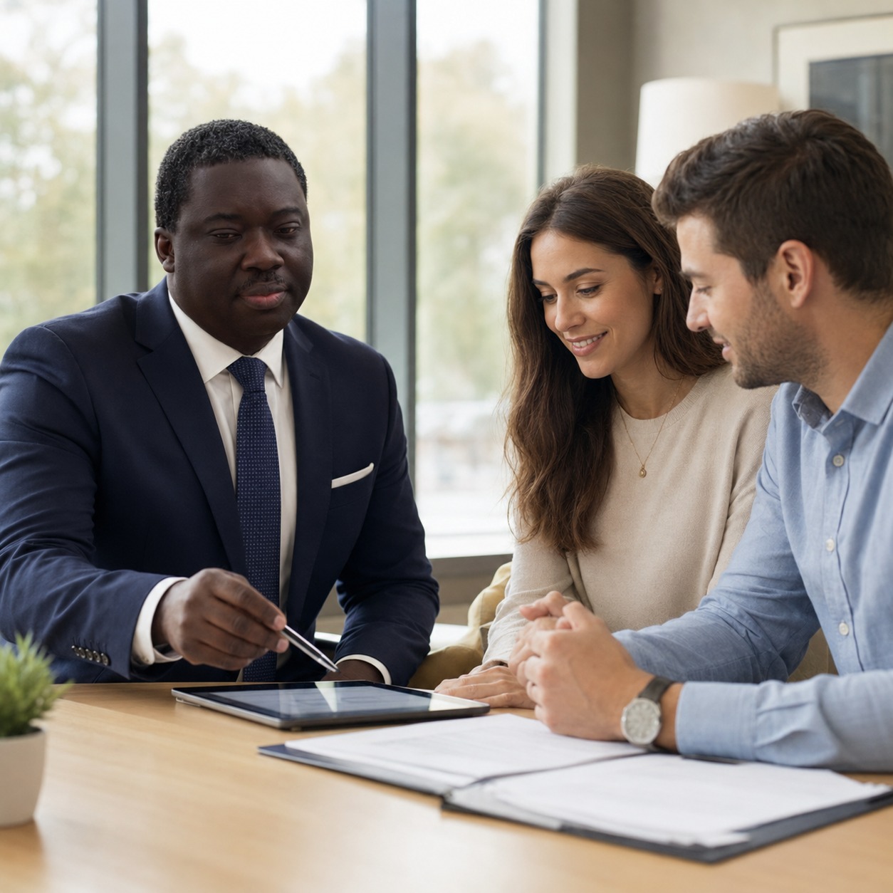 Professional financial advisor consulting with clients