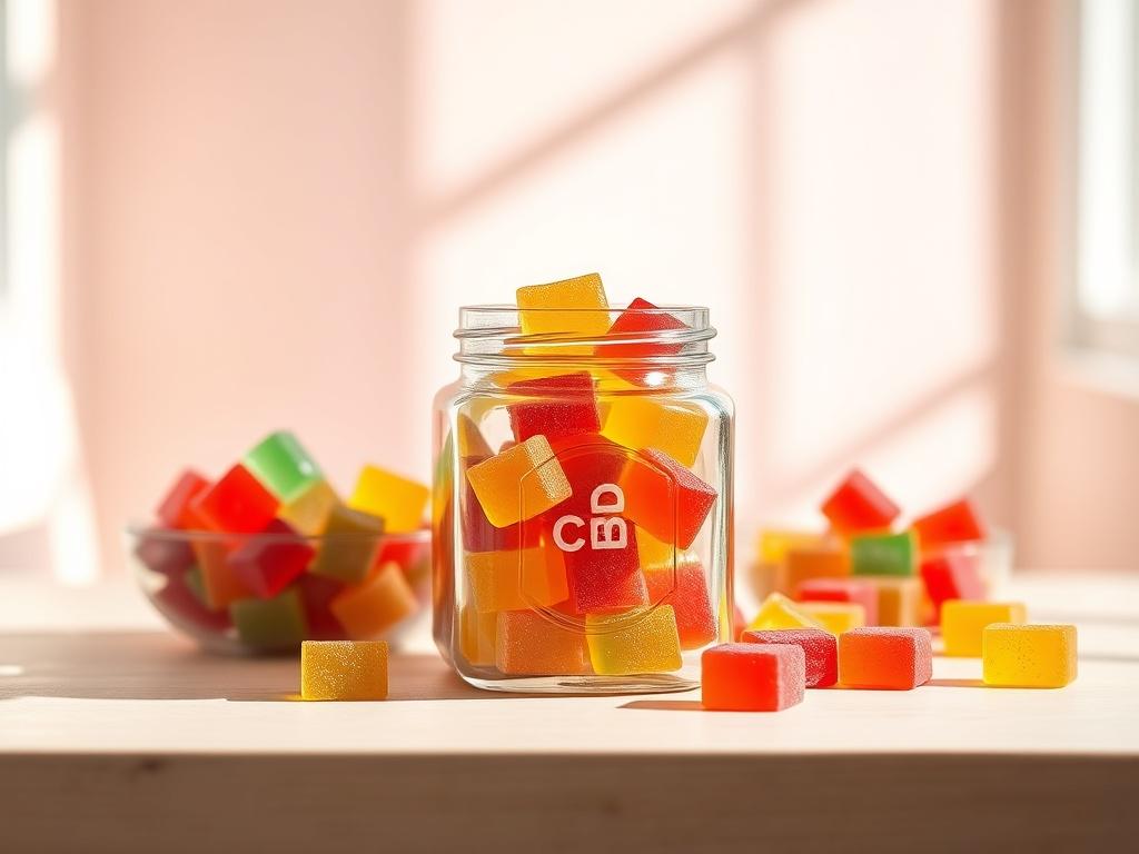 A vibrant high resolution image of colorful CBD gummies displayed