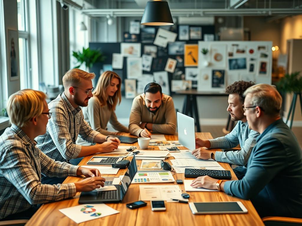 A close up shot of a marketing team brainstorming ideas