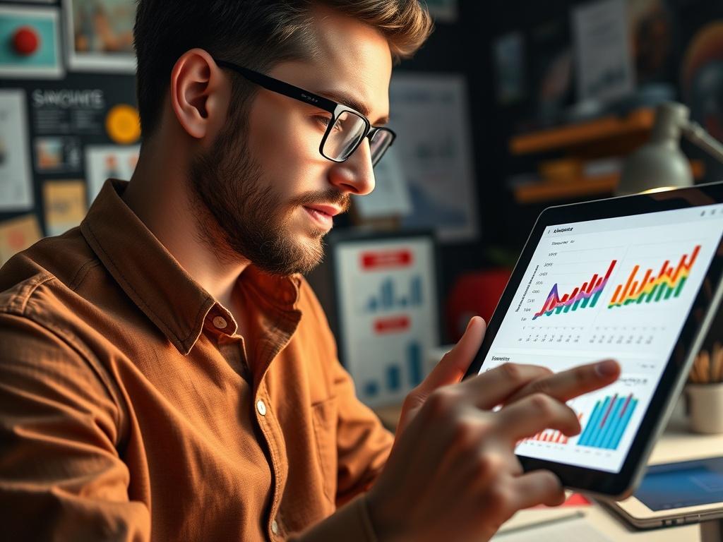 A close up shot of a social media manager analyzing