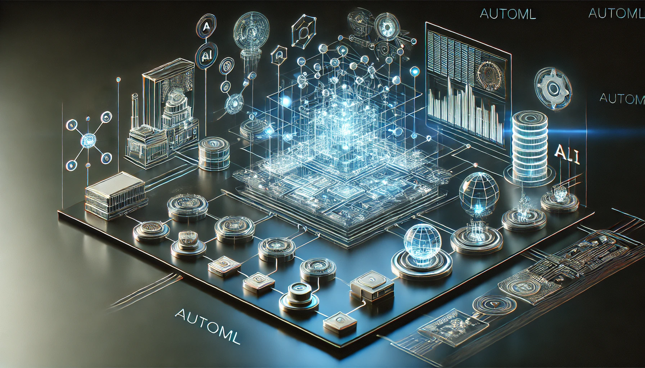 dall·e 2024-11-21 20.34.36 - a 3d wireframe-style conceptual illustration of a futuristic artificial intelligence auto-machine learning (automl) solution. the design features a sl.webp