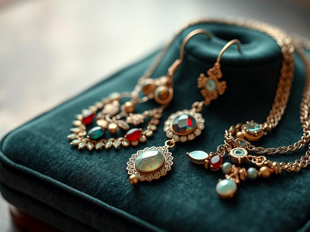 A close up shot of artisan handmade jewelry displayed elegantly