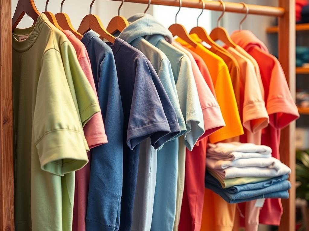 A stylish display of organic cotton apparel hanging on a