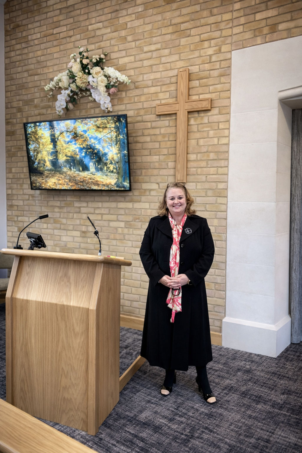 Chapel setting with floral display