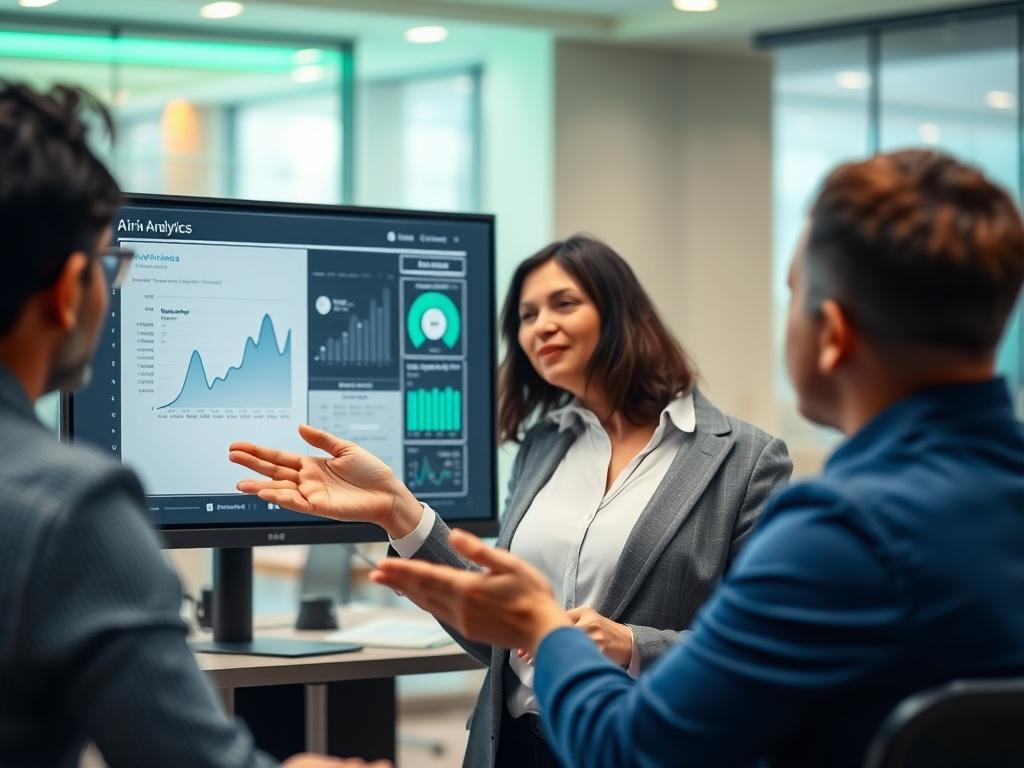 A close up shot of a business consultant presenting AI