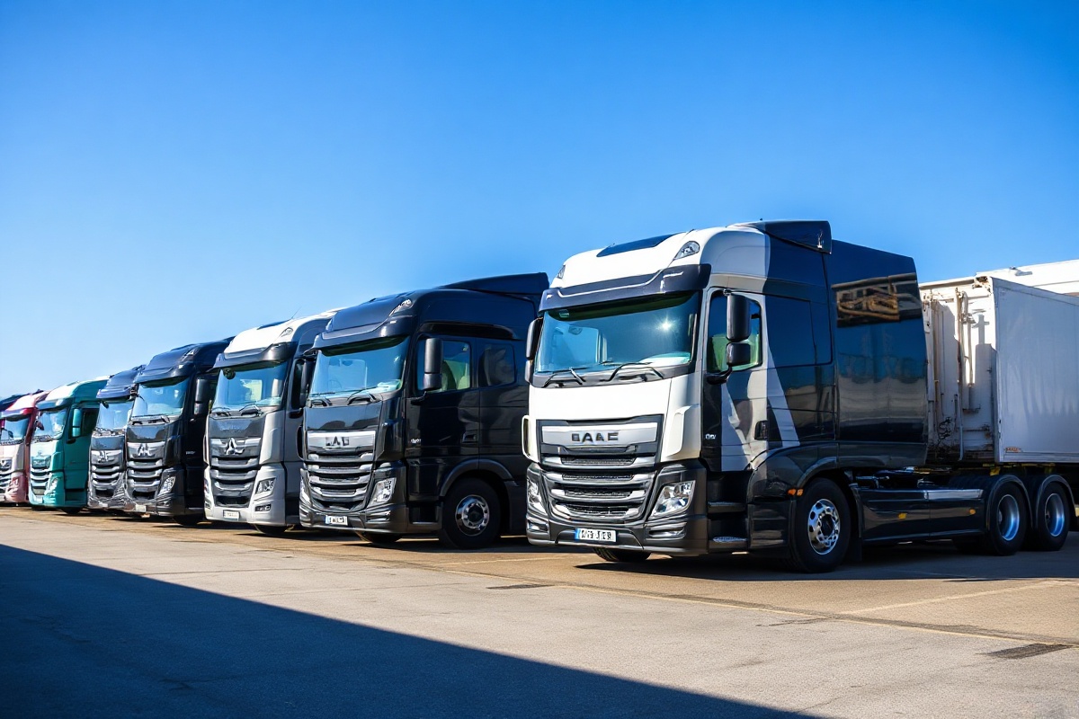 Modern fleet of commercial trucks
