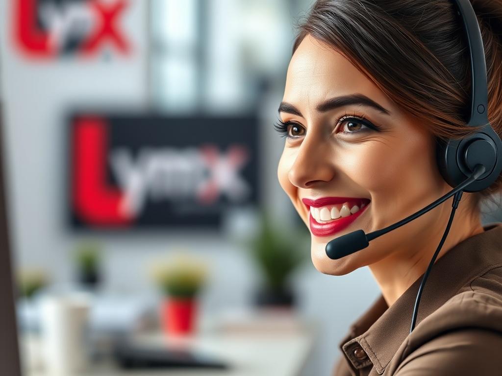 A close up shot of a friendly customer support representative