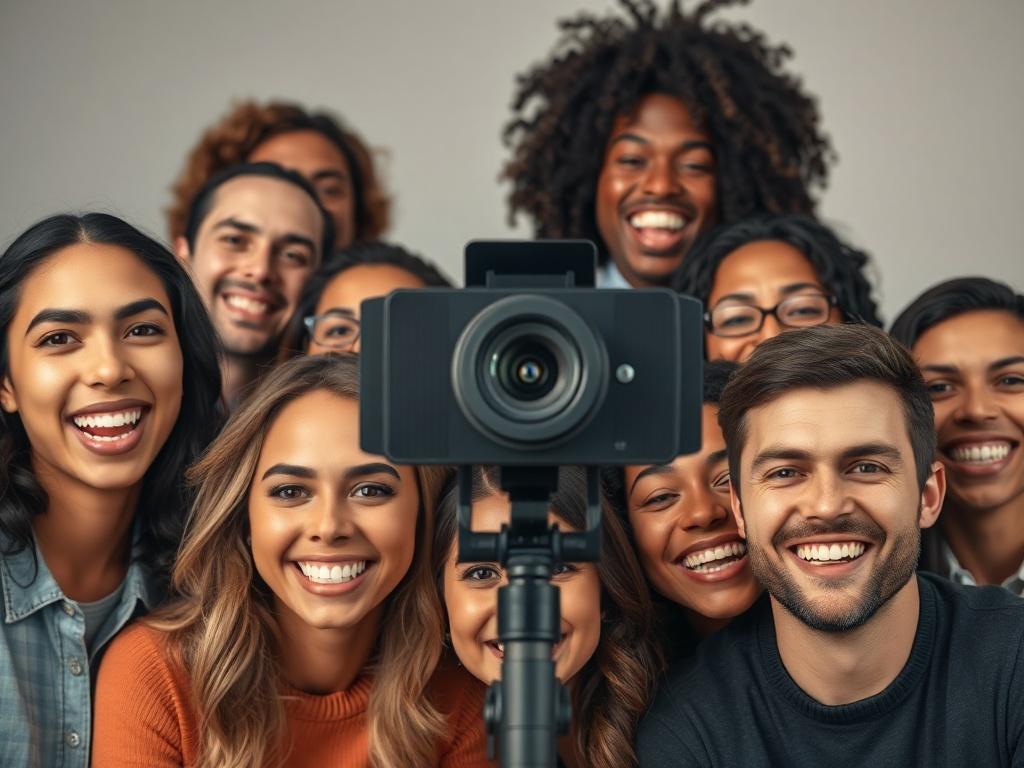 A close up shot of a diverse group of actors