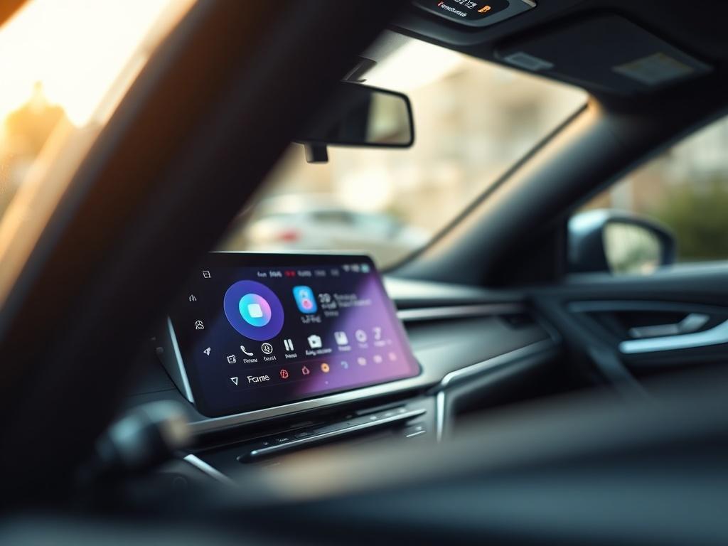 A close up shot of a modern car interior featuring