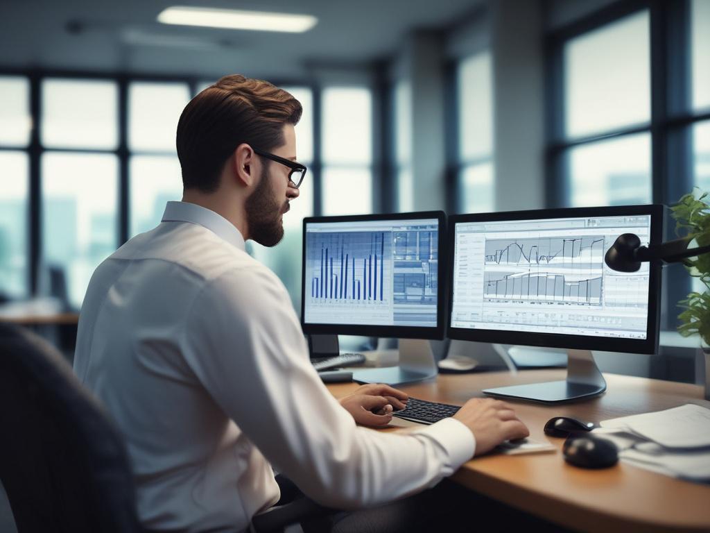 A realistic, hyper realistic close up shot of an accountant