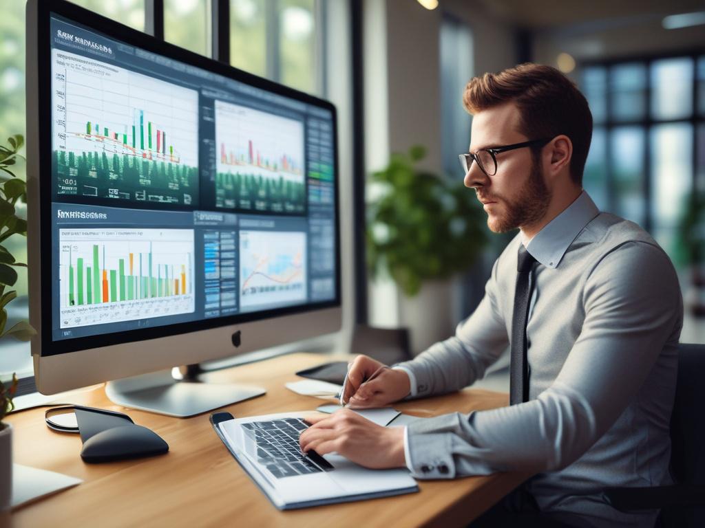 A close up shot of a business analyst reviewing performance