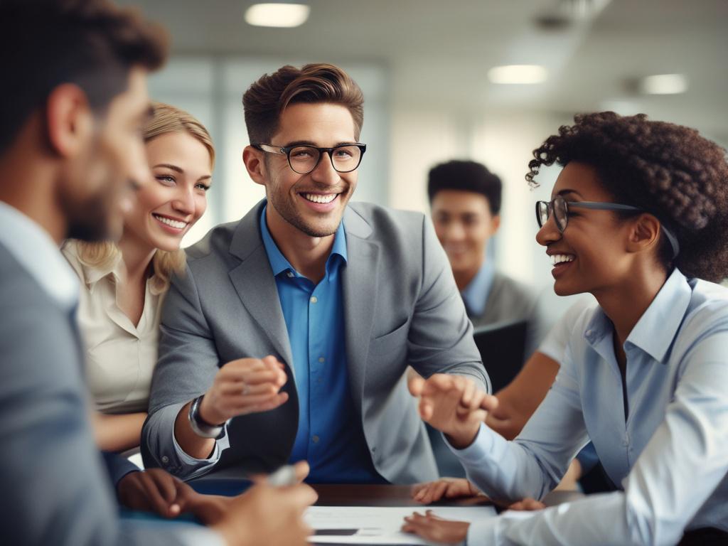 A close up shot of a diverse group of employees