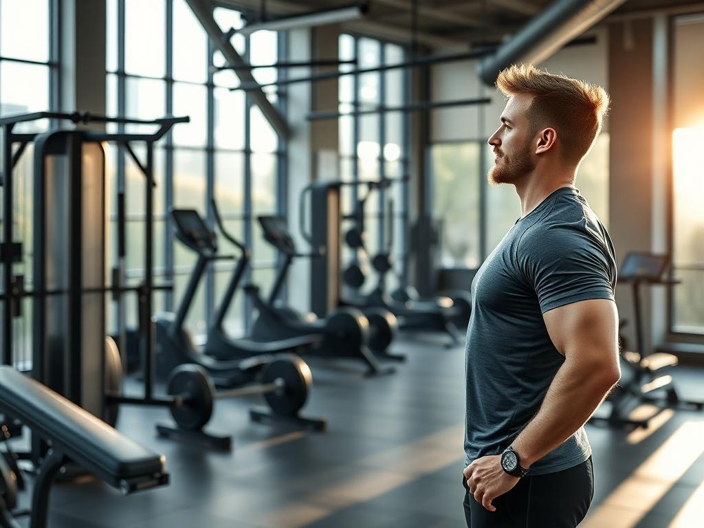 A high-end private gym interior with modern fitness equipment, showcasing a personal trainer coaching a client. The background features large windows allowing natural light, creating a bright and inspiring atmosphere. The focus is on the trainer and client interaction, emphasizing professionalism and high-level training. Shot in hyper-realistic detail with a 45mm f/1.2 lens.