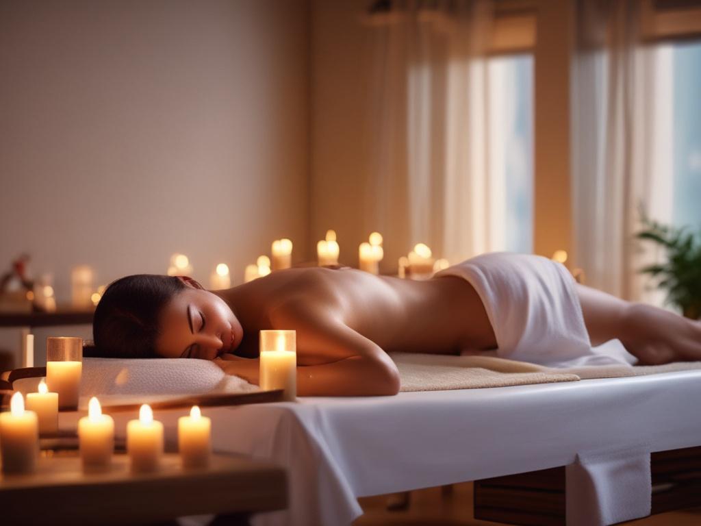 A beautiful woman in a serene spa setting, giving a