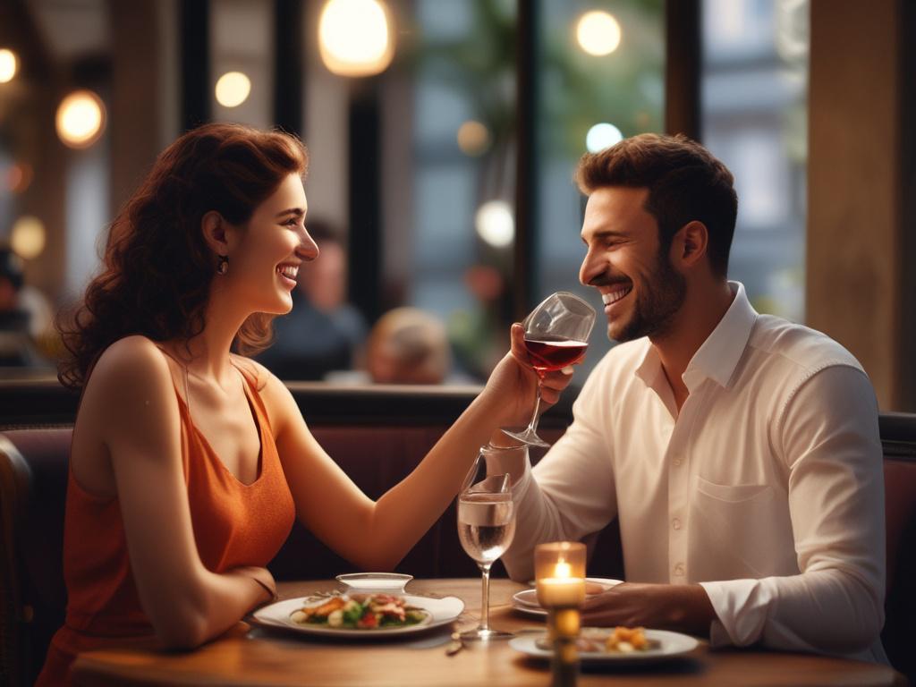 A couple enjoying a romantic dinner at a cozy restaurant