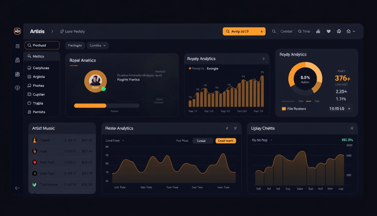 Wreemongar Artist Dashboard showing upload interface, royalty analytics, and release management