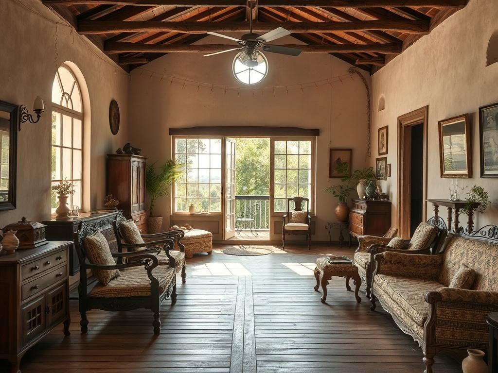 An interior view of Vila Leony, showcasing the colonial architecture