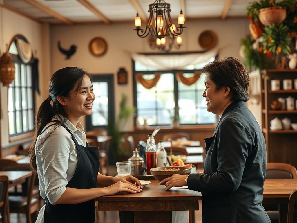 A warm and inviting scene of a friendly staff member