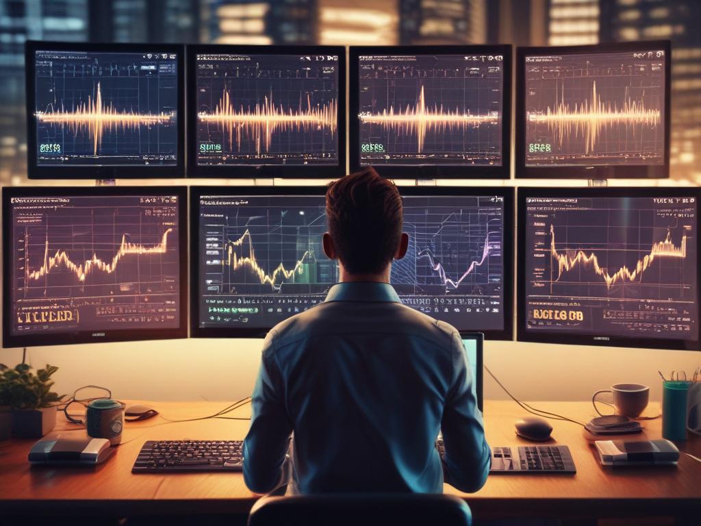 A close up shot of a cryptocurrency trader analyzing digital