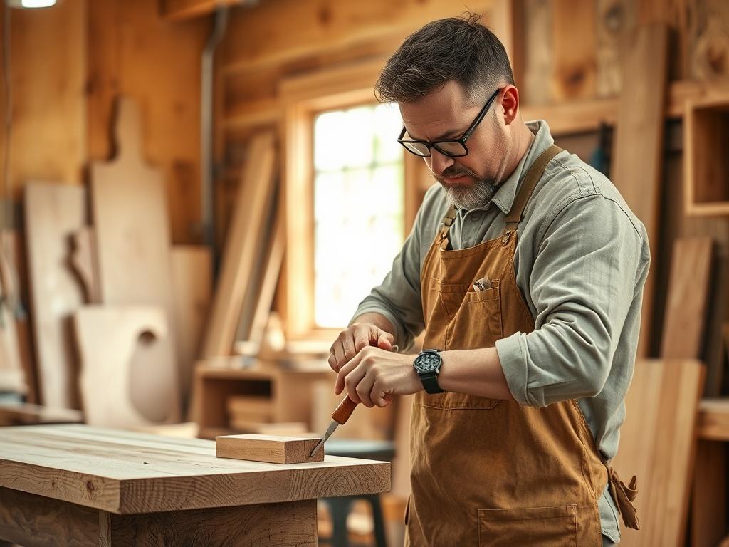 A skilled craftsman working on a custom wooden furniture piece