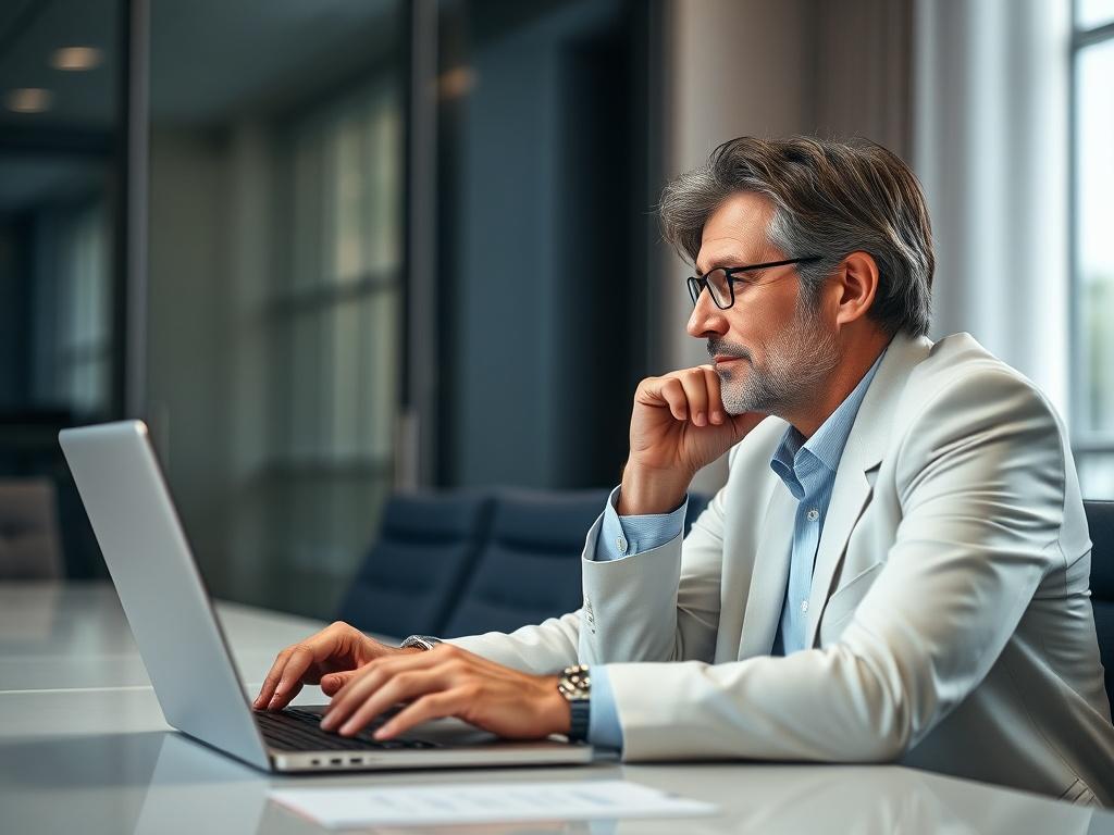 A close up of a healthcare executive discussing a voice