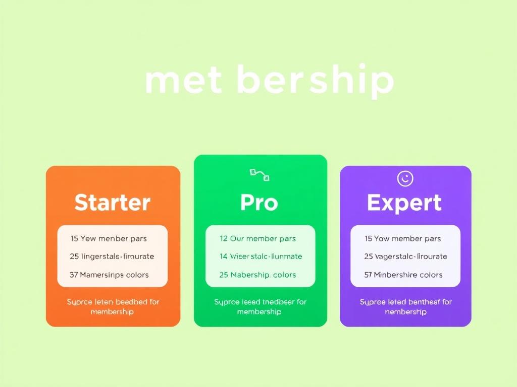 A visually appealing graphic showing three different membership tiers (Starter,