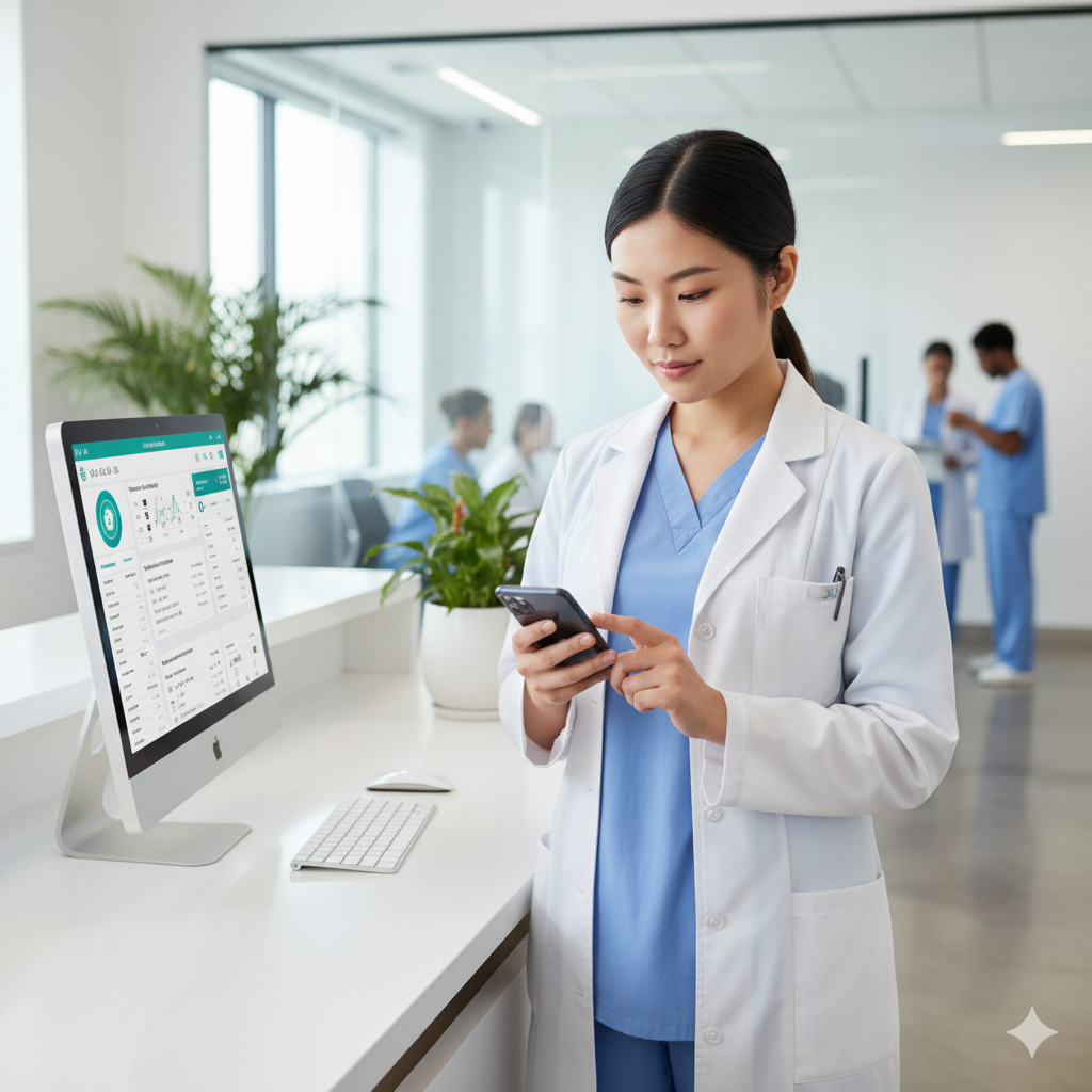 Nurse using healthcare app