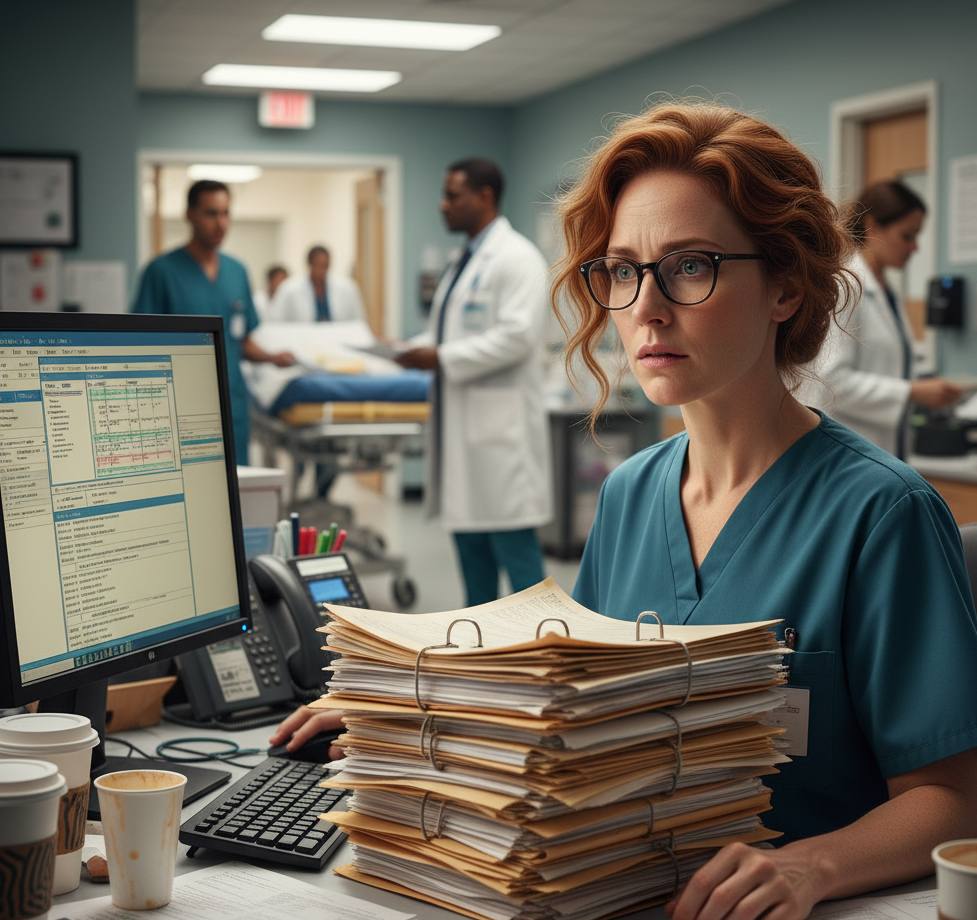 Nurse carrying old medical records