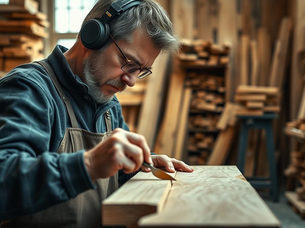 A close up shot of a skilled carpenter working on