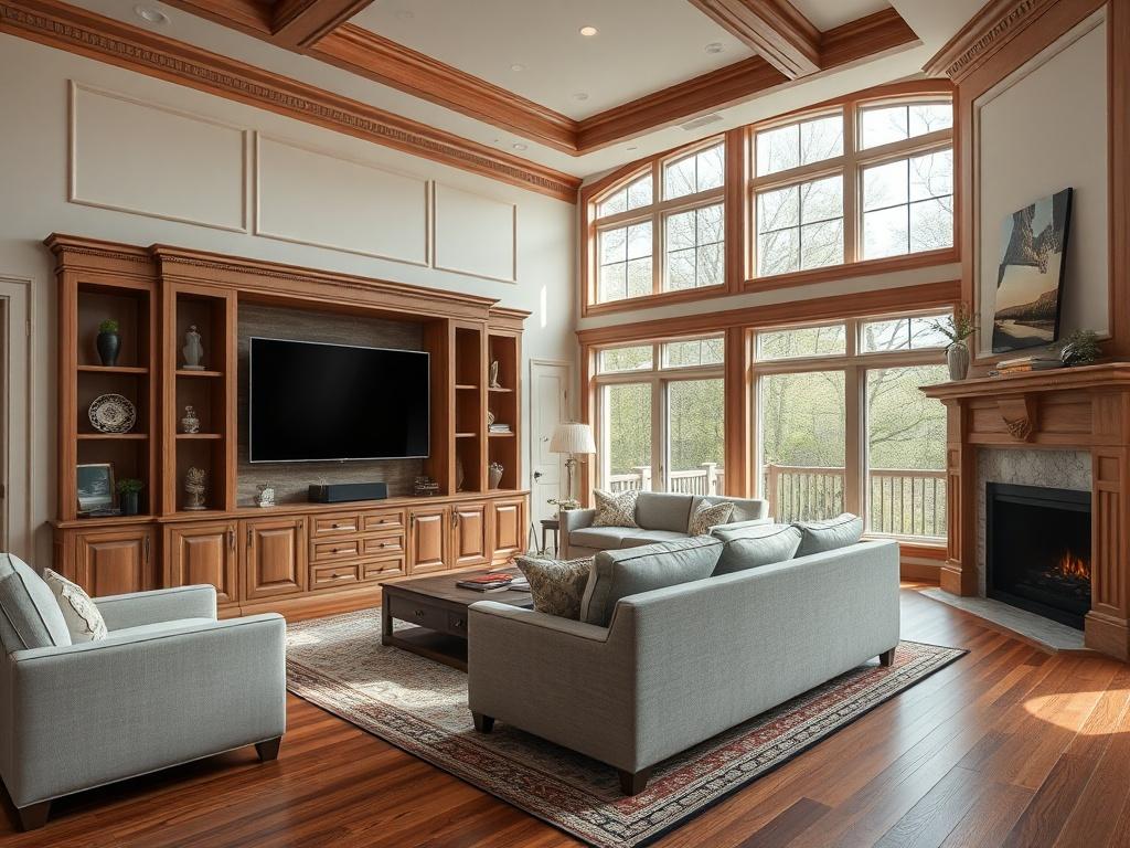 A stunning living room with exquisite finish carpentry details