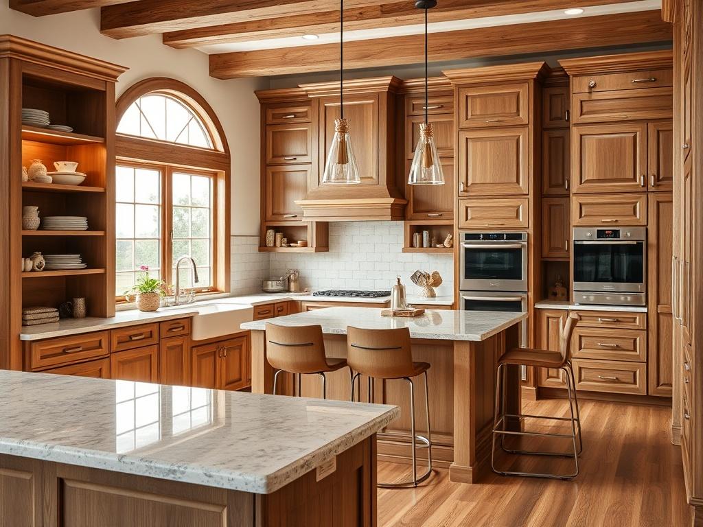 A beautifully crafted custom kitchen featuring high end cabinetry, elegant