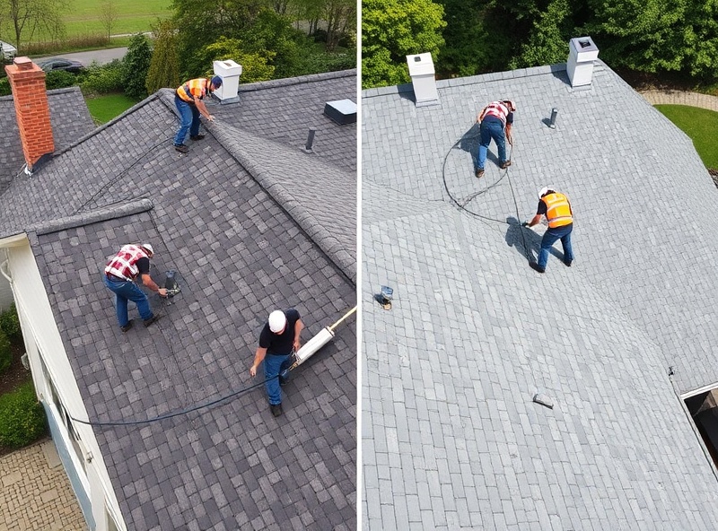 Residential roof repair work in progress