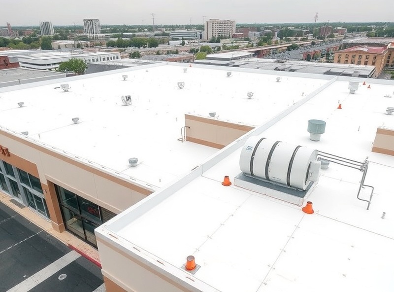 Large commercial flat roof on retail center