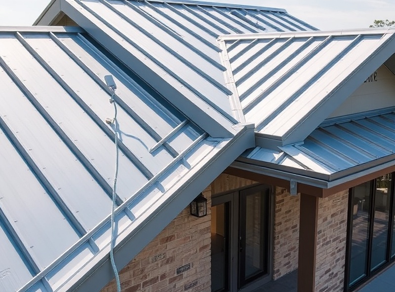 Metal roof residential installation on contemporary home