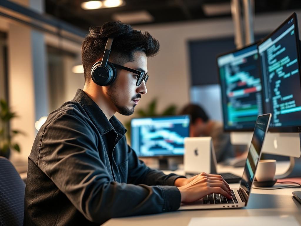 A realistic high resolution of a professional web developer focused